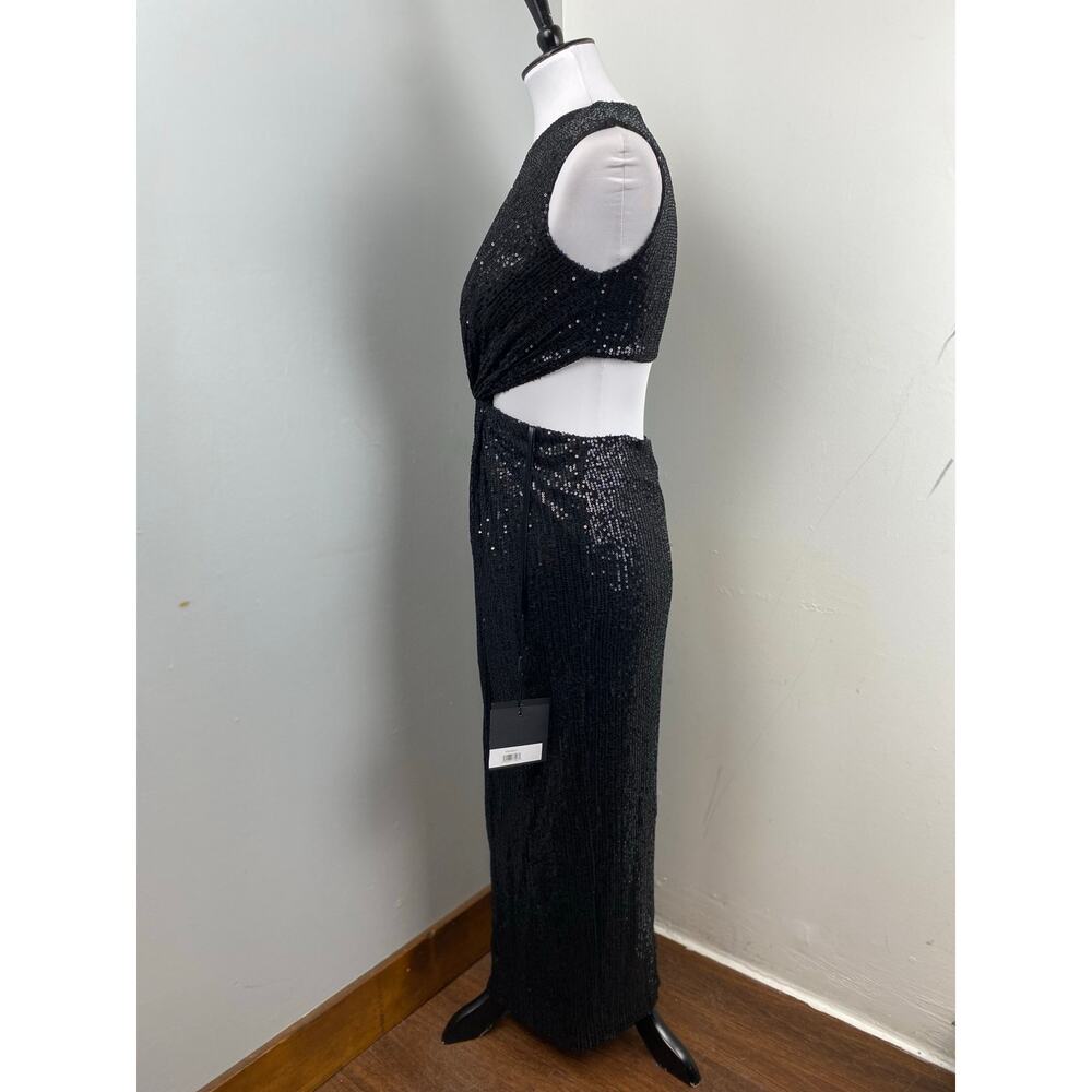Mac Duggal Black Sequin Front Twist Cut Out Sheath Dress Size 4 27022 $298 - Picture 6 of 9